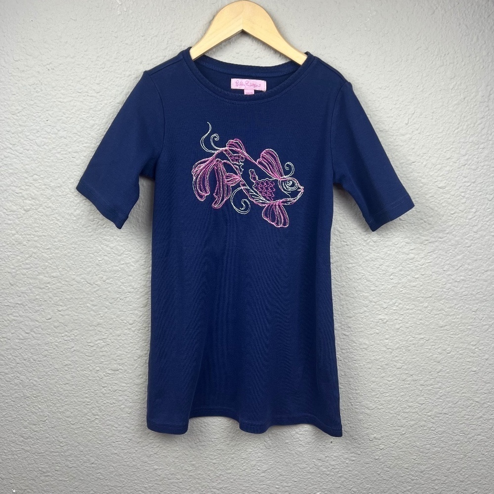 Lilly Pulitzer Girl's Koi Fish Embroidered Dress in Navy Sz S